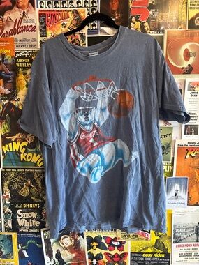 Screen Stars Blue Coca-Cola Basketball Bear Graphic Tee